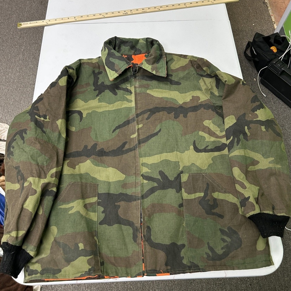Unbranded Reversible Hunting Jacket Mens XL Camo Orange Vintage Full Zip G2